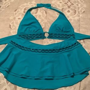 Beaded trim bikini with swim skirt